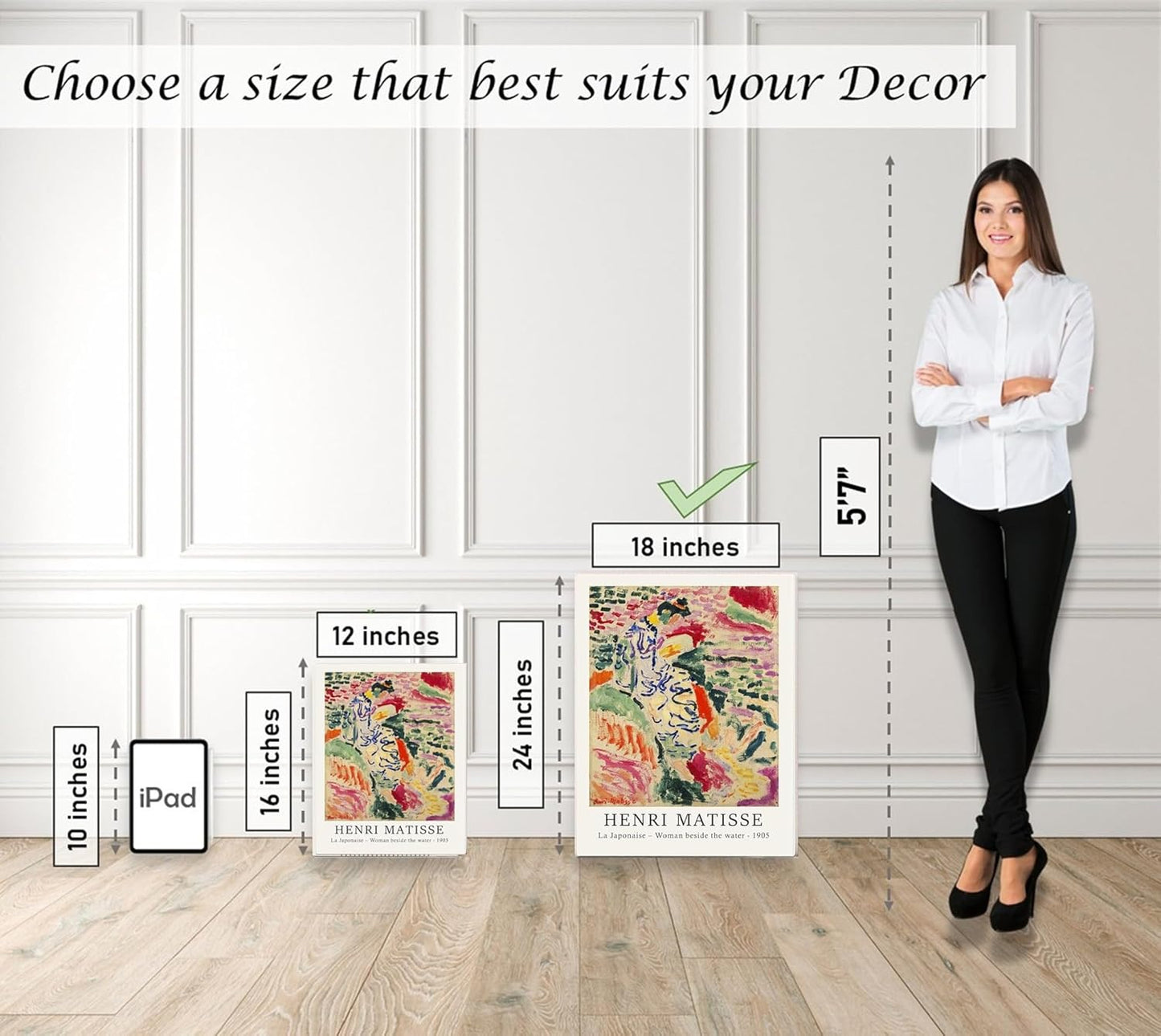 Induslyfe Large Framed Retro Vintage Wall Art Canvas Decor Set of 3, Matisse Wall Art Prints Poster Modern Art, Sage Green Aesthetic Floral Botanical wall art, bedroom living room bathroom 18x24