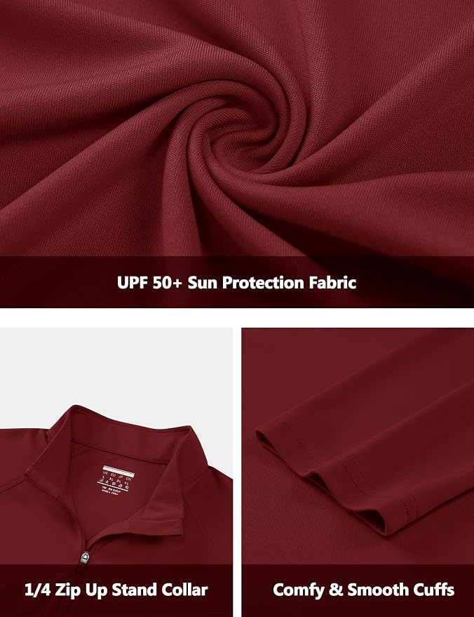 CRYSULLY Men's Long Sleeve 1/4 Zip Shirts Sun Protection Pullover UPF 50+ Rash - Image 6