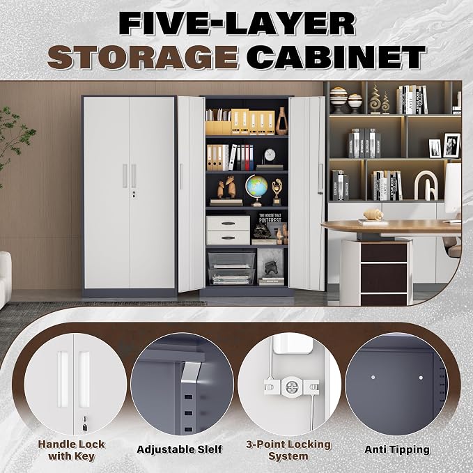 Incbruce 72” Metal Storage Cabinet, Garage Cabinets and Storage System - Image 4