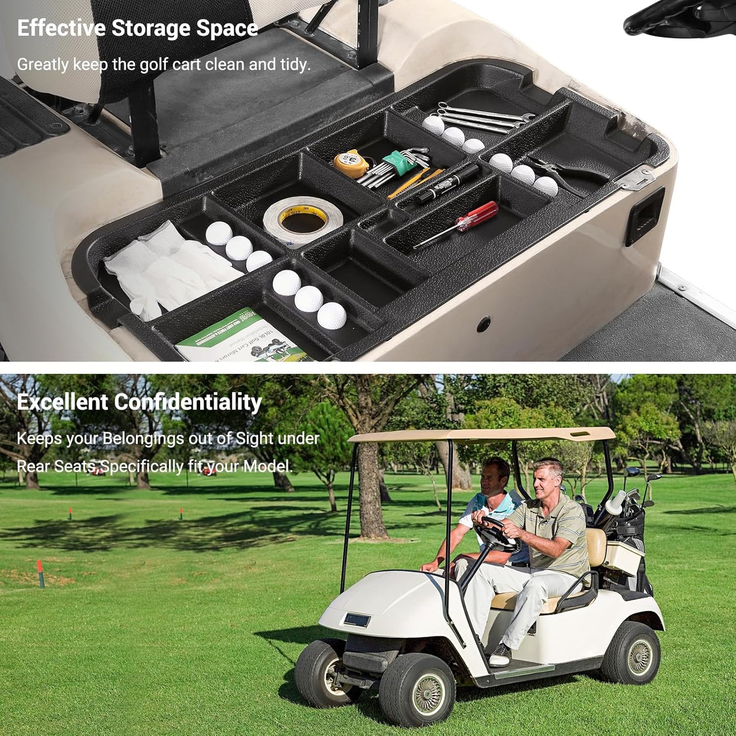 10L0L Golf Cart Under Seat Storage Tray Fits EZGO TXT, RXV, Club Car DS, Club Car Precedent, Yamaha G29, Electric Vehicle with Original Trojan Battery Underseat Organizer Container Holder Plate