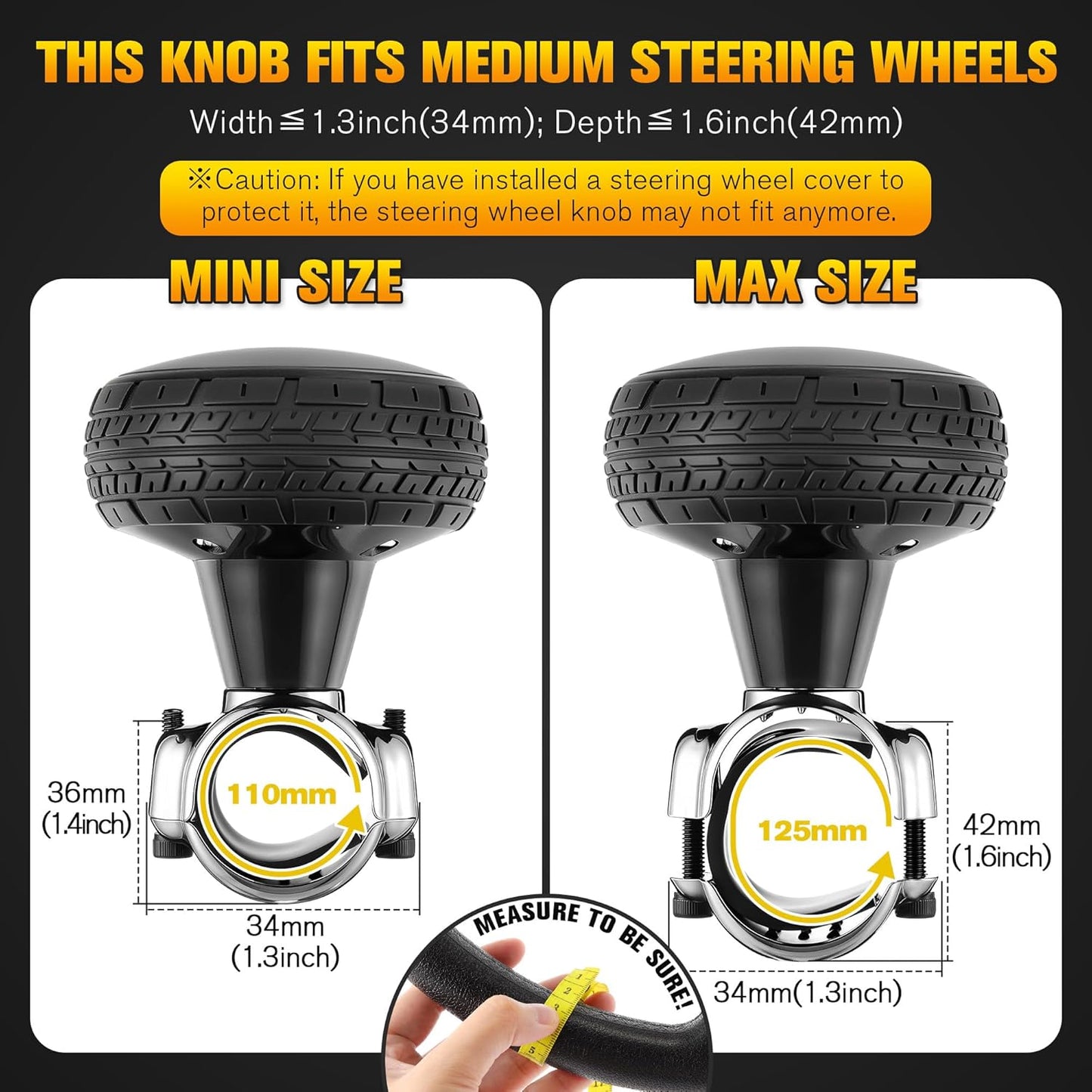 2 Pack Large Steering Wheel Knob Spinners, Vehicle Steering Wheel Spinner Ball Durable Suicide Knob for Car, SUV, Trucks, Tractors, Boat etc (Red,Black)