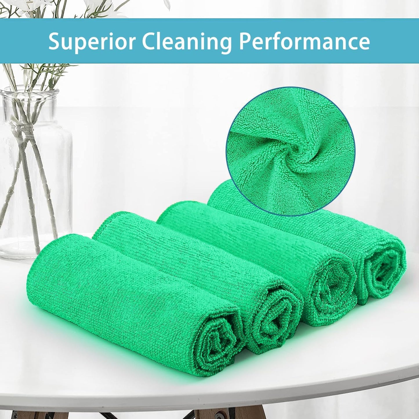 HOMEXCEL Green Microfiber Cleaning Cloth, 8 Pack Cleaning Towels for Kitchen, Lint Free, Scratch-Free, Highly Absorbent, and Reusable Cleaning Rags for House, Window and Glass, Cars, 11.5 X11.5 inch