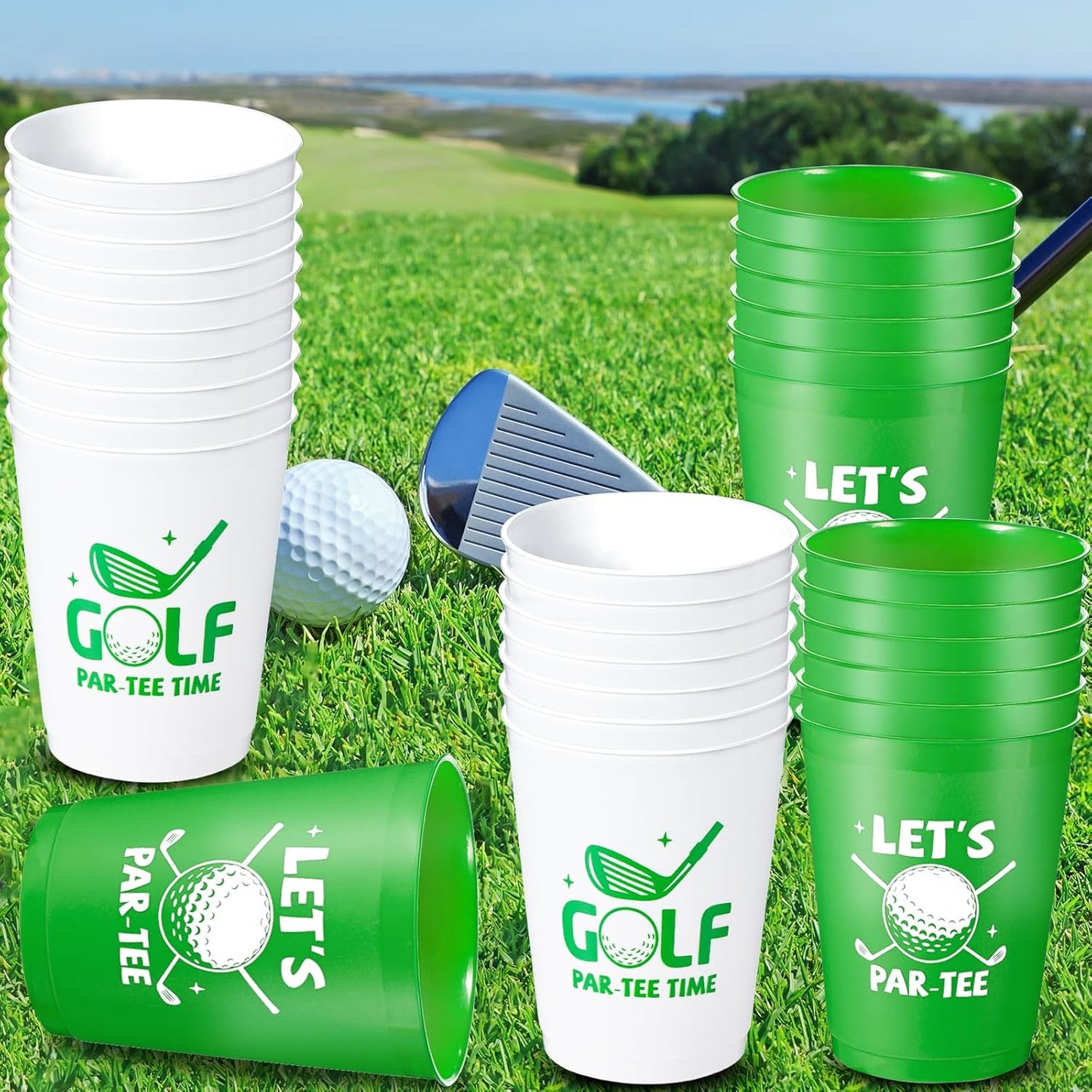 24 Pcs Golf Party Cups Let's Par-Tee Plastic Cups Reusable Plastic Tumblers Party Supplies Sports Golf Ball Plastic Drinking Cups 12oz Party Decoration for Kids Birthday Golf Lover Gifts School Favors