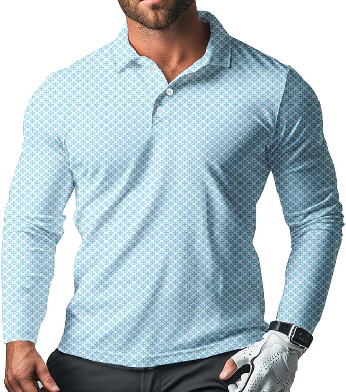 Men's Long Sleeve Golf Shirt Quick Dry 3 Button Work Fishing Outdoor Casual by SQPO