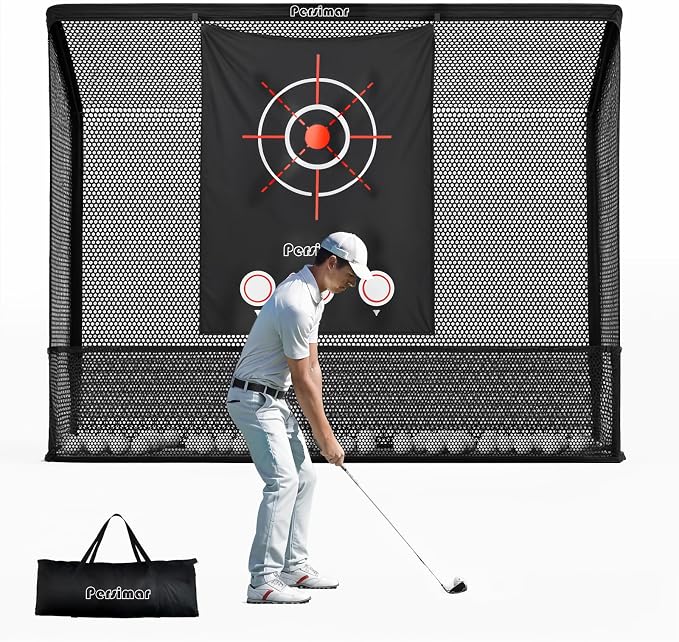 Golf Cage Practice Hitting Net, 10x7ft Heavy Steel Frame by Persimar