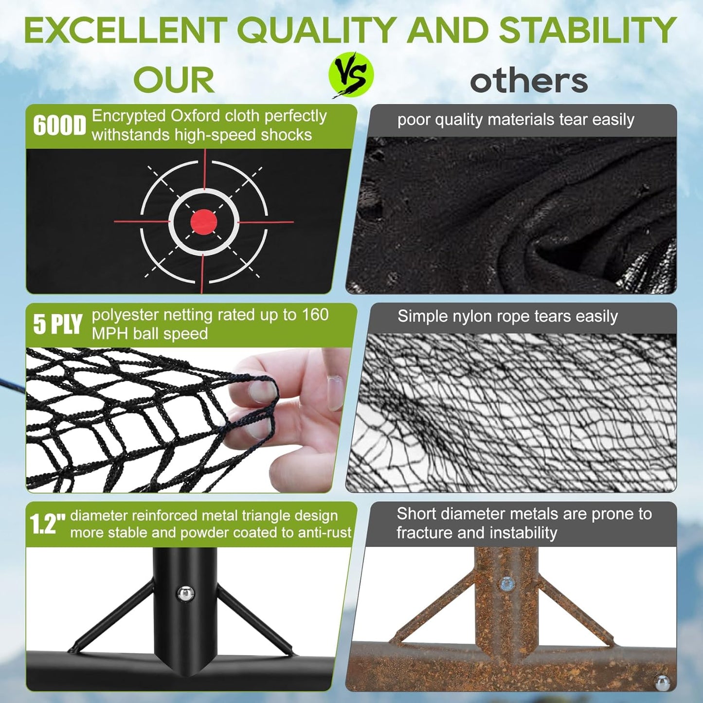 10x7ft Heavy-Duty Golf Practice Net with Hitting Mat & 2 Side Nets | Easy 10-Min Setup & Portable Bag | Low-Noise Impact Target for Backyard, Garage & Outdoor Driving & Chipping Practice