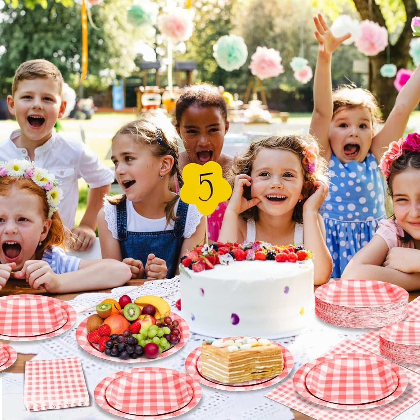 180Pcs Red Gingham Party Supplies Paper Plates and Napkins Serve 60 Disposable Tableware Set for Birthday Party Decorations Game Day Family School Holiday Sports Events