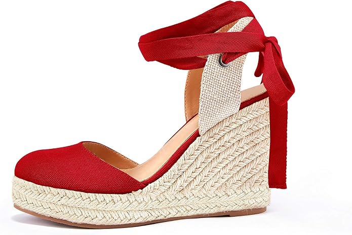 FISACE Womens Summer Espadrille Heel Platform Wedge Sandals Ankle Buckle Strap - Image 2