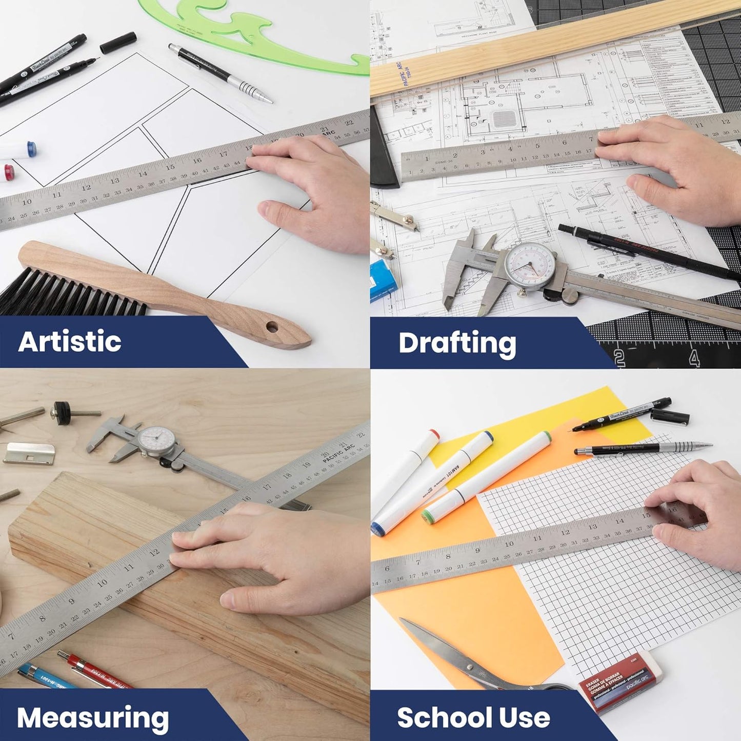 2 Pack Pacific Arc 36 Inch Stainless Steel Ruler with Inch/Metric Conversion Table