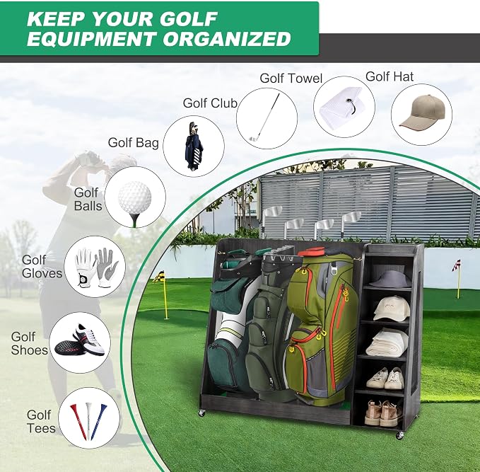 Wooden Golf Bag Organizer Garage Large Golf Bag Storage Rack Stand - Image 5