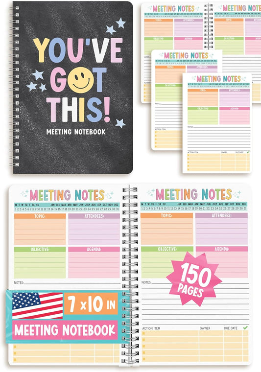 Hadley Designs Meeting Notebook For Work Organization - Meeting Business Planner, Business Notebooks Organizer, Office Notebooks For Note Taking, Chalkboard Work Planner Organizer Notebook