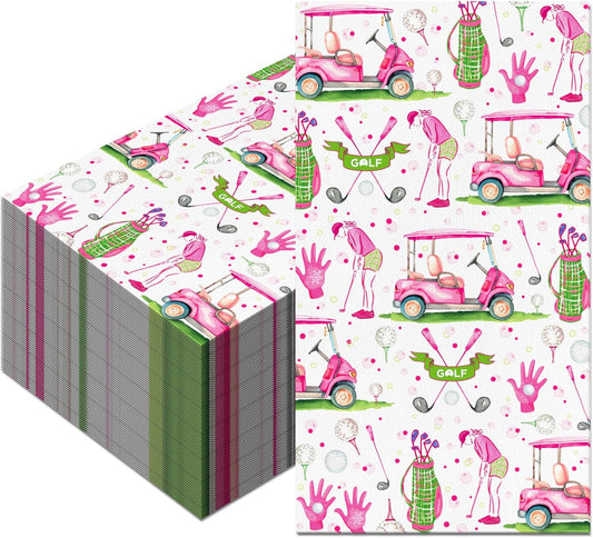 40Pcs Golf Disposable Paper Napkins Golf Ball Lunch Dinner Tableware Disposable Paper Napkin Pink White Golf Balls Party Themed for Birthday Party, Sporting Events, Picnics, Barbecues