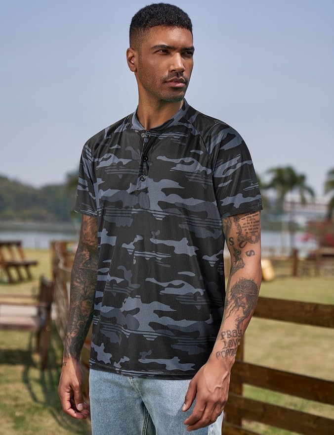 TAPULCO Mens Collarless Golf Shirts Short Sleeve Dry Fit Stretch Casual - Image 3