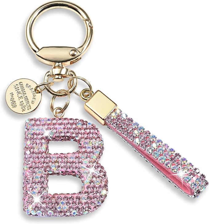 Pink Blue White Initial Letter Keychain Gift by JINGUAZI