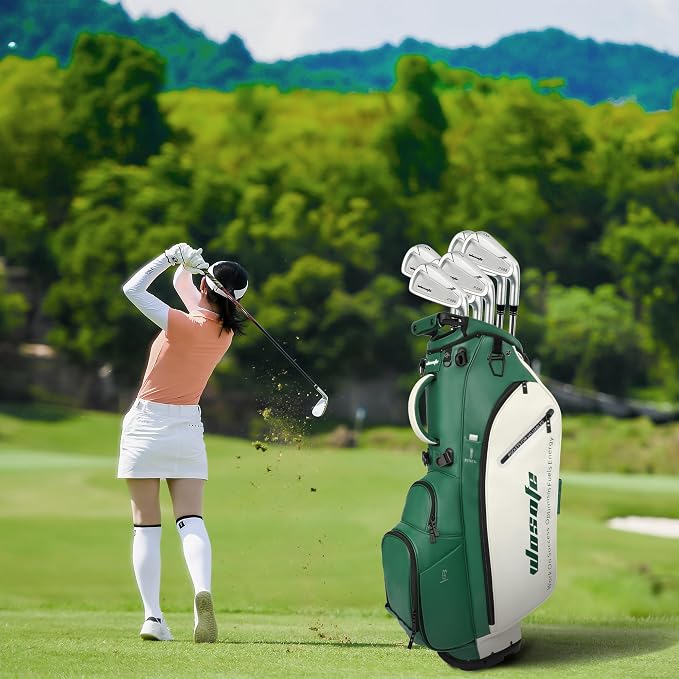Lightweight 14-Way Golf Stand Bag, PU Leather Golf Bag Waterproof Men Women - Image 7