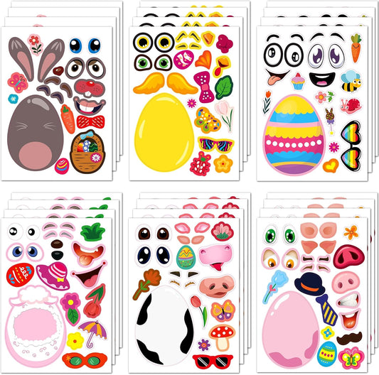 24 Sheets Easter Stickers for Kids Toddlers, Easter Basket Stuffers, Make A Face Stickers Crafts with Eggs Themed, Kids Party Favor Supplies Decorations Activities Gifts for Girls Boys