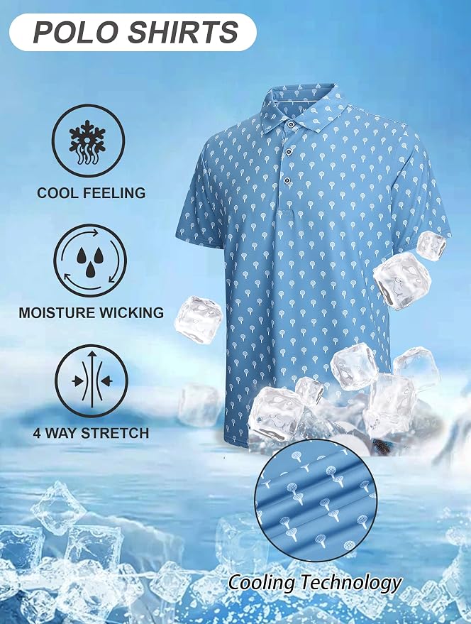 Esabel.C Golf Shirts for Men Dry Fit Performance Short Sleeve Print Moisture - Image 3