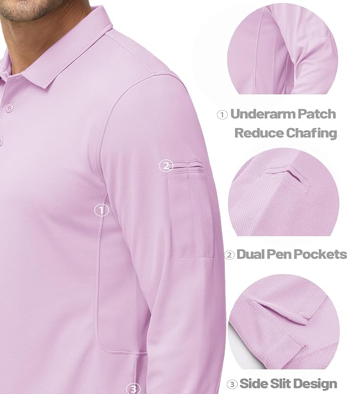 MAGCOMSEN Men's Polo Shirts 3 Button Quick Dry Performance Long Sleeve Tactical - Image 4