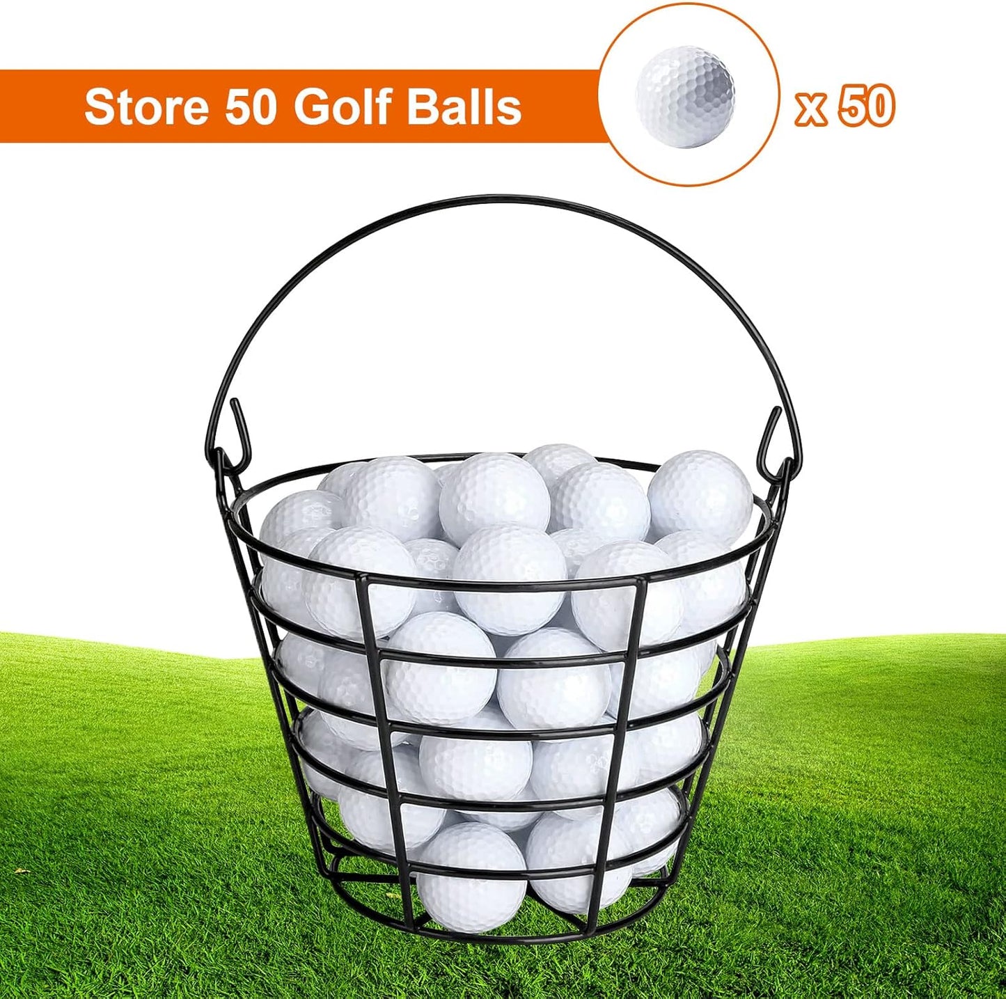 2 Pack Golf Ball Metal Range Basket, Golf Ball Bucket Container Balls Bucket with Handle, Holds Contain 50 Balls