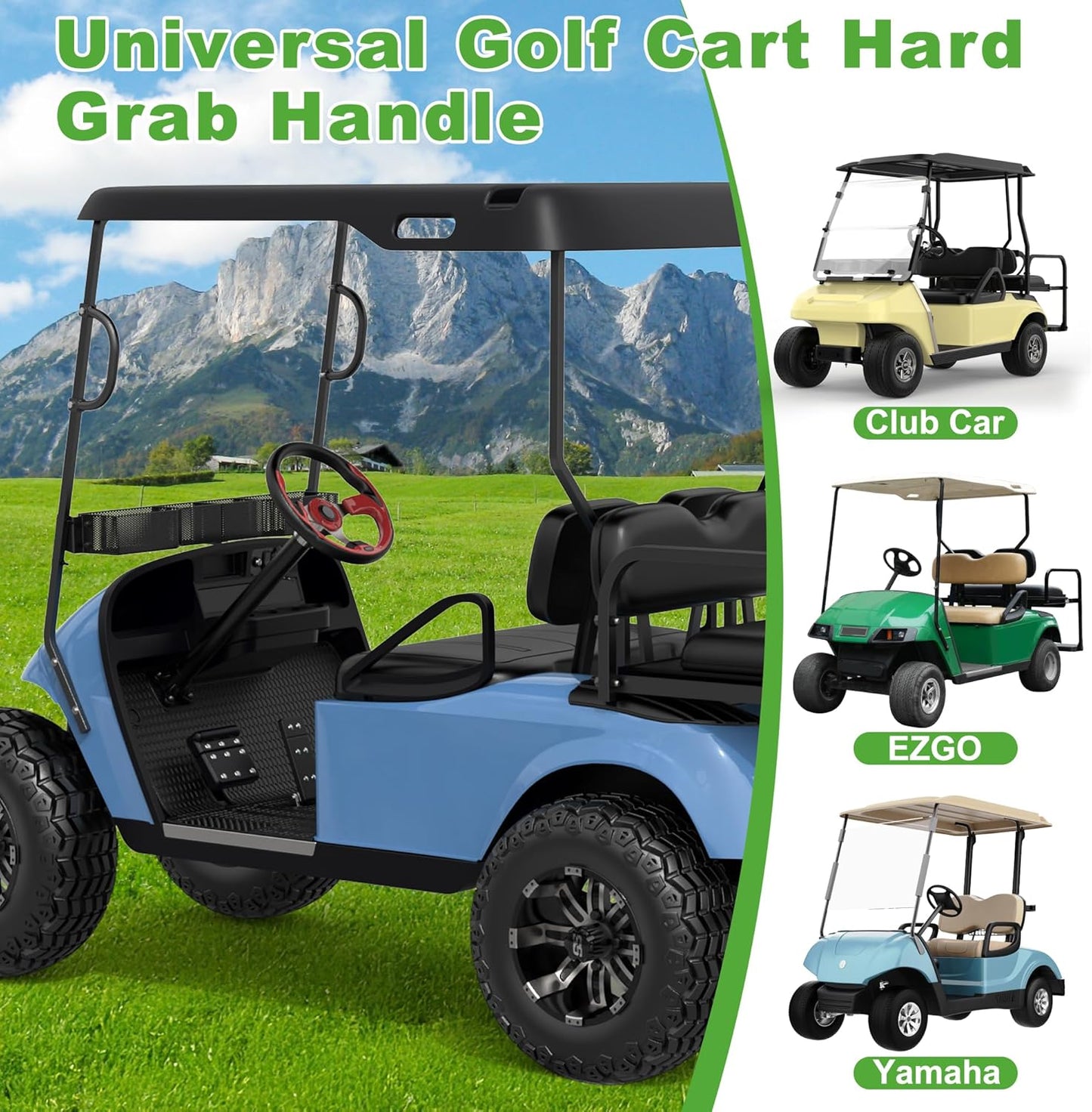 10L0L Universal Golf Cart Grab Handle Roof Struts Handle Universal Compatible with EZGO/Club Car/Yamaha Square Tube Vehicles, Easy Installation, Set of 2