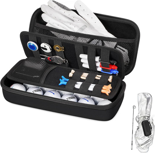 Golf Glove Holder with Removable Golf Glove Shaper Water-Resistant Protective Hard Shell golf bag holder for Phone,Tees, Ball Markers,Repair Tools,Golf Accessories Golf Gifts for Men (Black)