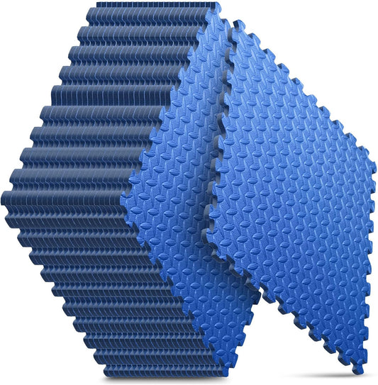 Home Gym Mat, Puzzle Exercise Mat, EVA Interlocking Foam Floor Tiles for Home Workout Equipment and Kids' Play Areas - Blue, 24 in x 24 in x ½ in - 24 Tiles (Blue, 24 Pack 96 sq ft)