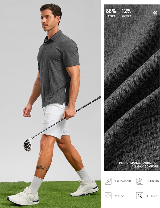 Golf Shirts Heather Polo Short Sleeve Dry Fit Lightweight Moisture Wicking - Image 5