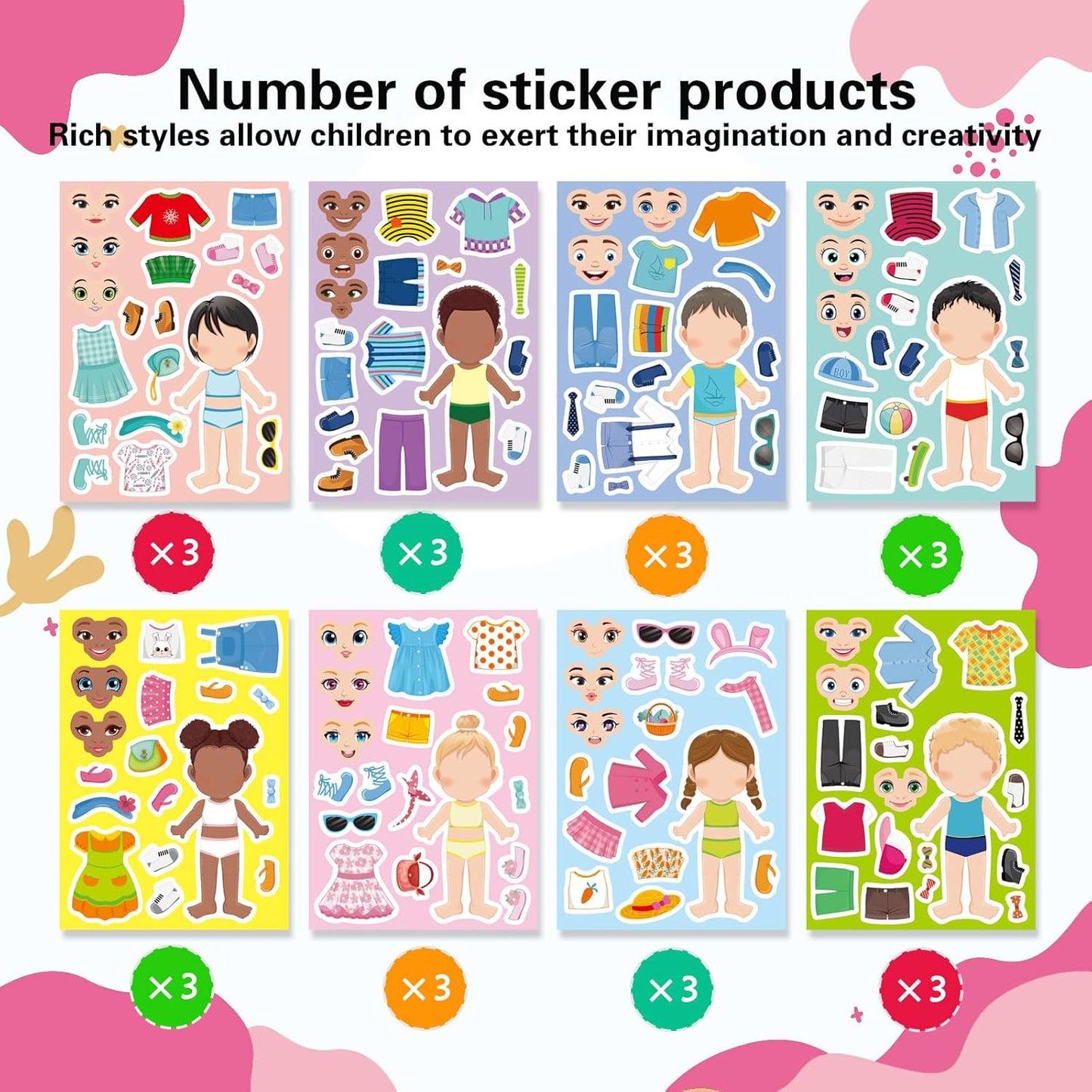 24 Sheets Make a Face and Dress Up Stickers for Girls Boys, Make Your Own Stickers for Kids Toddlers, Preschool Children Crafts Party Favor, Rewards, Art Craft, Birthday Gift