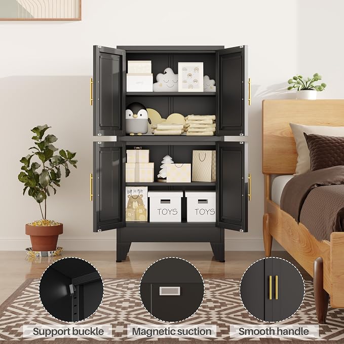 47“H Black Metal Bathroom Storage Cabinet, Kitchen Pantry Cabinet - Image 5