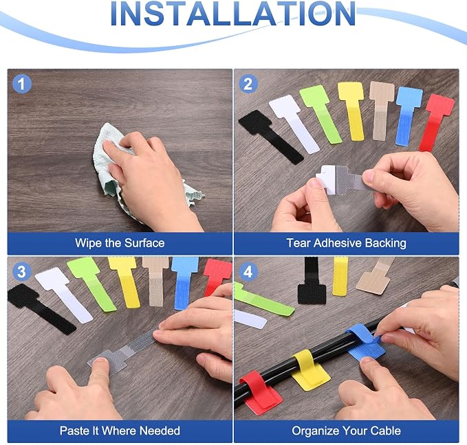 100-Pack Hook and Loop Cable Ties, 3.5 x 1.1 Inch Adjustable Self-Adhesive Cord - Image 4
