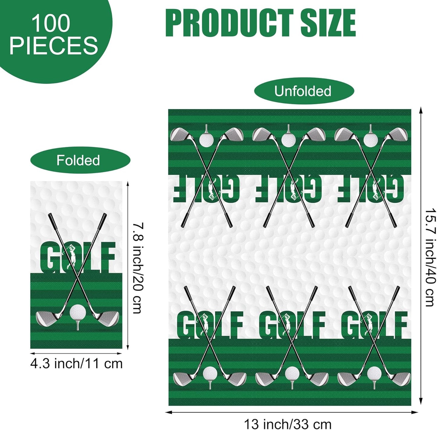 100 Pieces Golf Napkins Disposable Golf Themed Party Napkins 7.8 x 4.3 Inch Golfing Paper Cocktail Napkins Hole in One First Birthday Supplies for Golf Sports Birthday Party Decorations