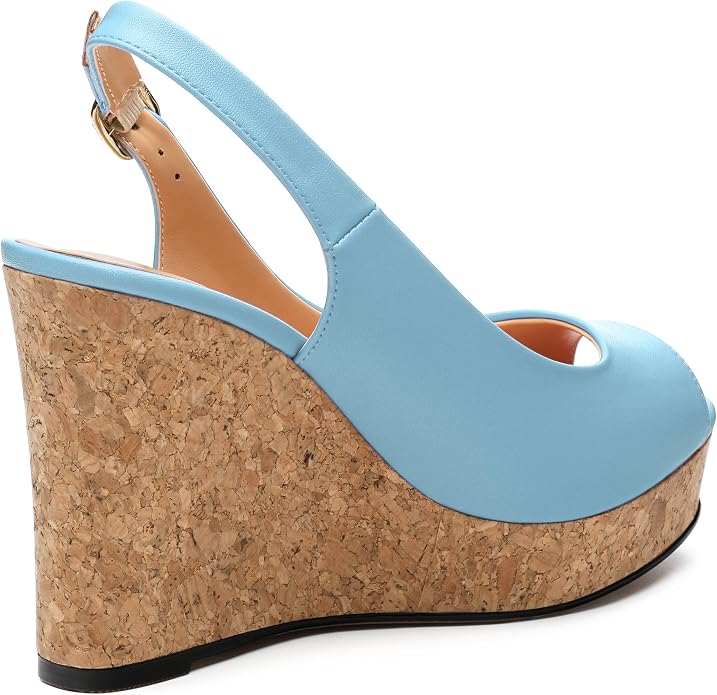 Womens Peep Toe Wedge Heels Matte Fashion Cork Slingback Pumps Platform Wedge - Image 5