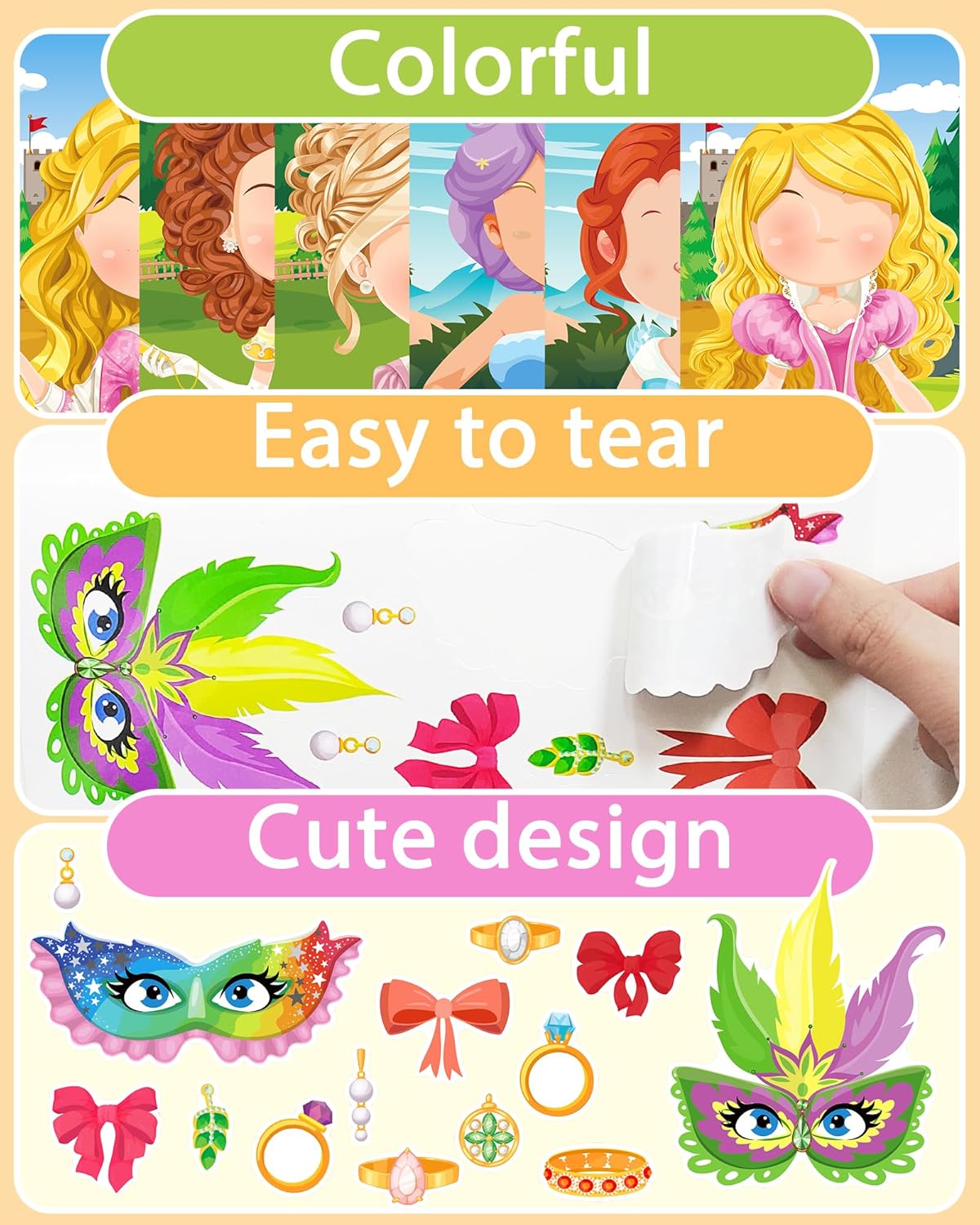 24 Pcs Make Your Own Princess Sticker Sheet, Princess Party Favors Face Stickers for Kids Girls Toddlers Crafts Activities Bags Birthday Party Favors Valentines Day Gifts for Kids Classroom