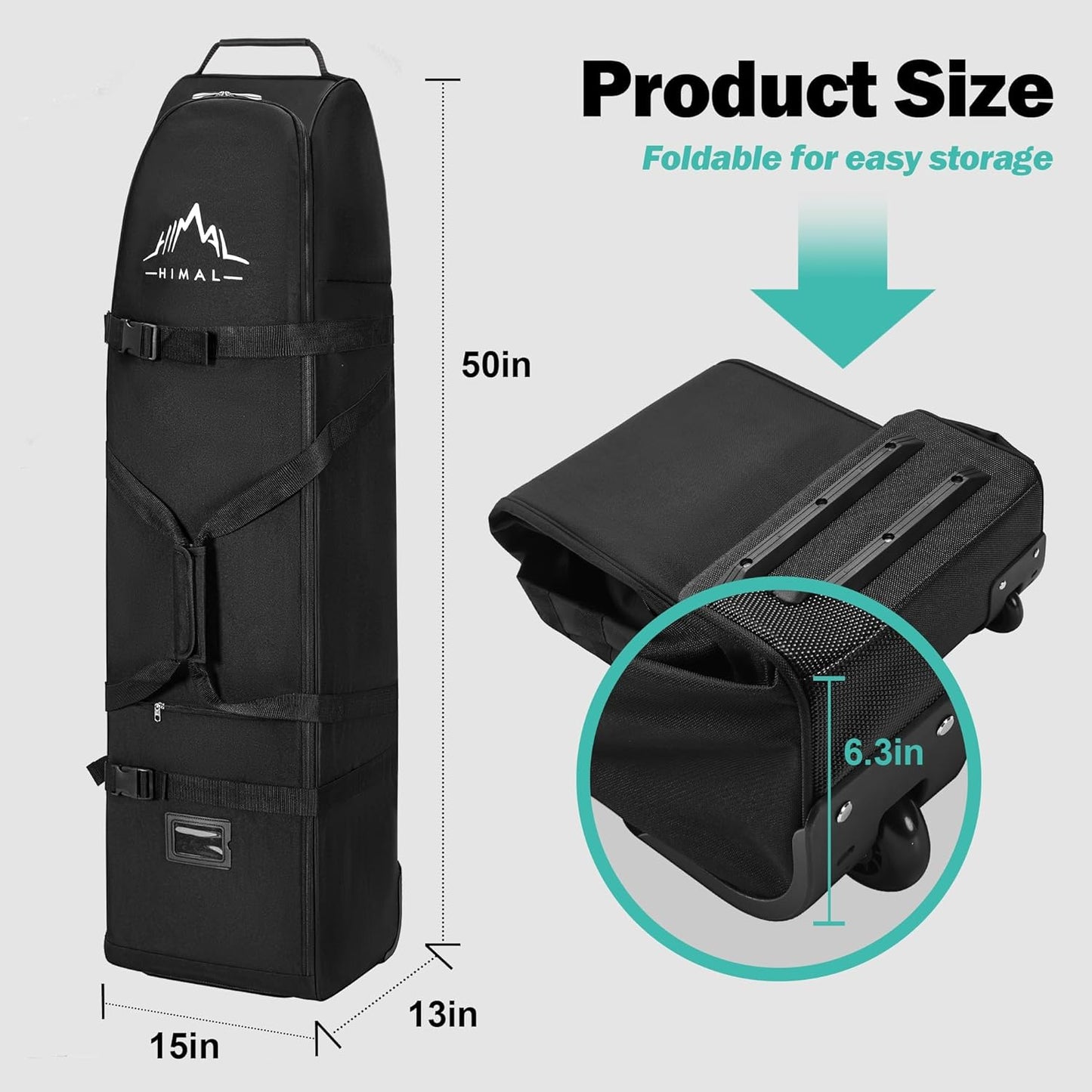 Himal Outdoors Soft-Sided Golf Travel Bag with Wheels - Heavy Duty 600D Polyester Oxford Wear-Resistant, Excellent Zipper Universal Size