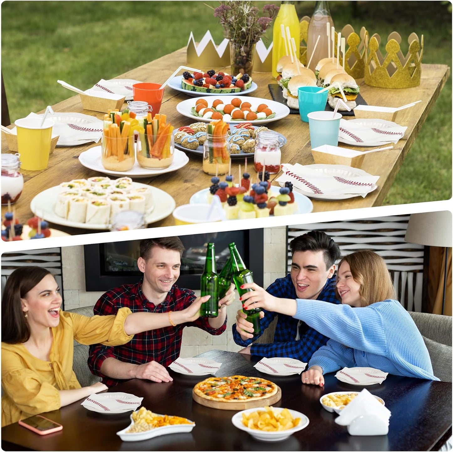 100 Pieces Baseball Napkins Disposable Baseball Party Napkins 7.8 x 4.3 Inches Baseball Paper Cocktail Napkins Baseball Birthday Supplies Decorations for Baseball Party Game Day Birthday