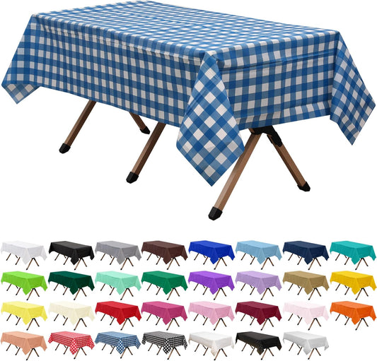 2 Pack Blue Gingham Checkered Premium Plastic Tablecloth Rectangle 54 x 108 Inches Reusable Ocean Blue Buffalo Plaid Decorative Table Cover for Dining, Wedding, Party, Indoor and Outdoor