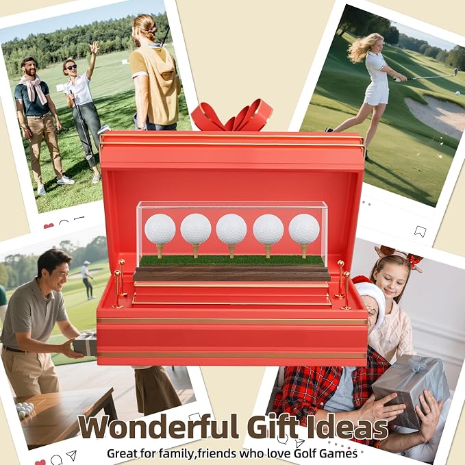 Golf Ball Display Case for 5 Golf Balls Holder Display Walnut Wood Base Acrylic - Image 6