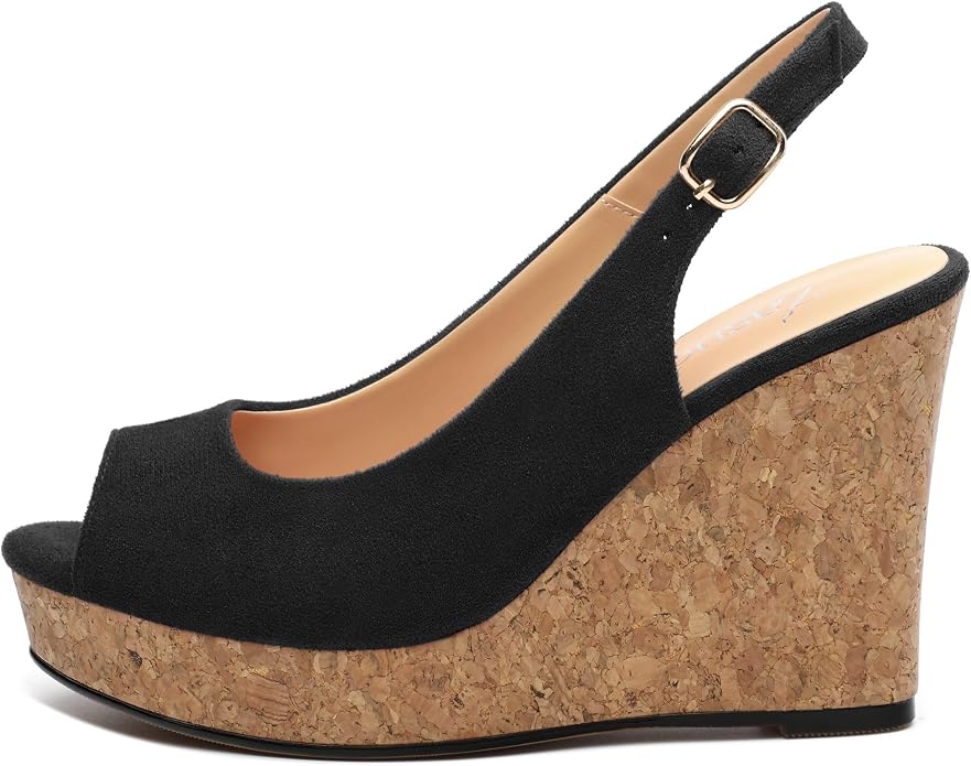 Womens Wedge Platform Sandals Peep Open Toe Slingback Buckle High Heel Dress - Image 2