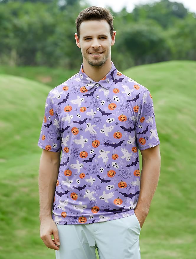 Esabel.C Golf Shirts for Men Dry Fit Performance Short Sleeve Print Moisture - Image 3