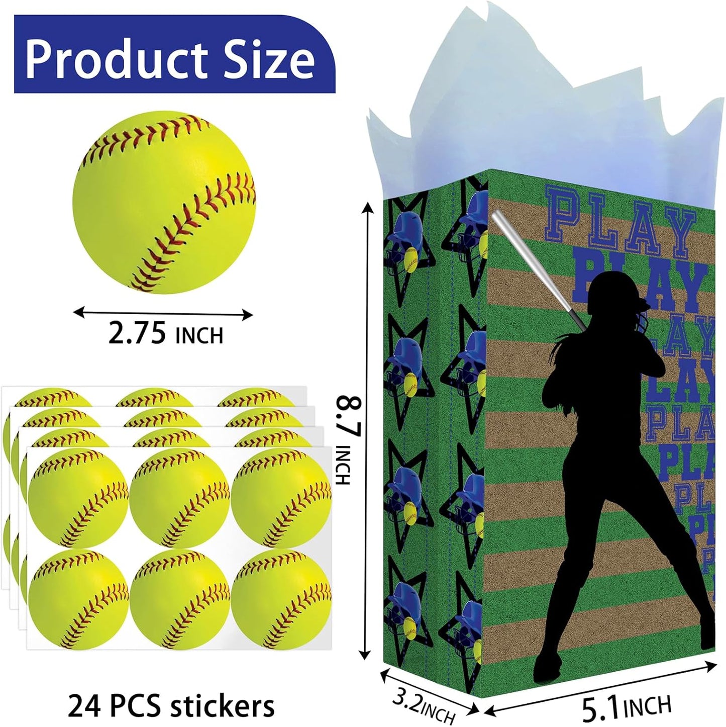 24 Softball Party Favor Bags with Stickers Softball Goodie Bags Softball Party Favors for Kids Softball Birthday Party Supplies