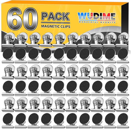 60 Pack Fridge Magnet Refrigerator Magnets, Strong Magnetic Clips Whiteboard Magnets, Magnet Clips Heavy Duty, Clip Magnets for Photo Displays, Home, Office, Classroom, Silver
