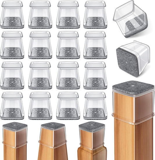 Ansible 24 Pcs Chair Leg Floor Protectors Square, Silicone Felt Furniture Leg Pads Caps Covers for Hardwood Floors (Fit:3/4" to 1")
