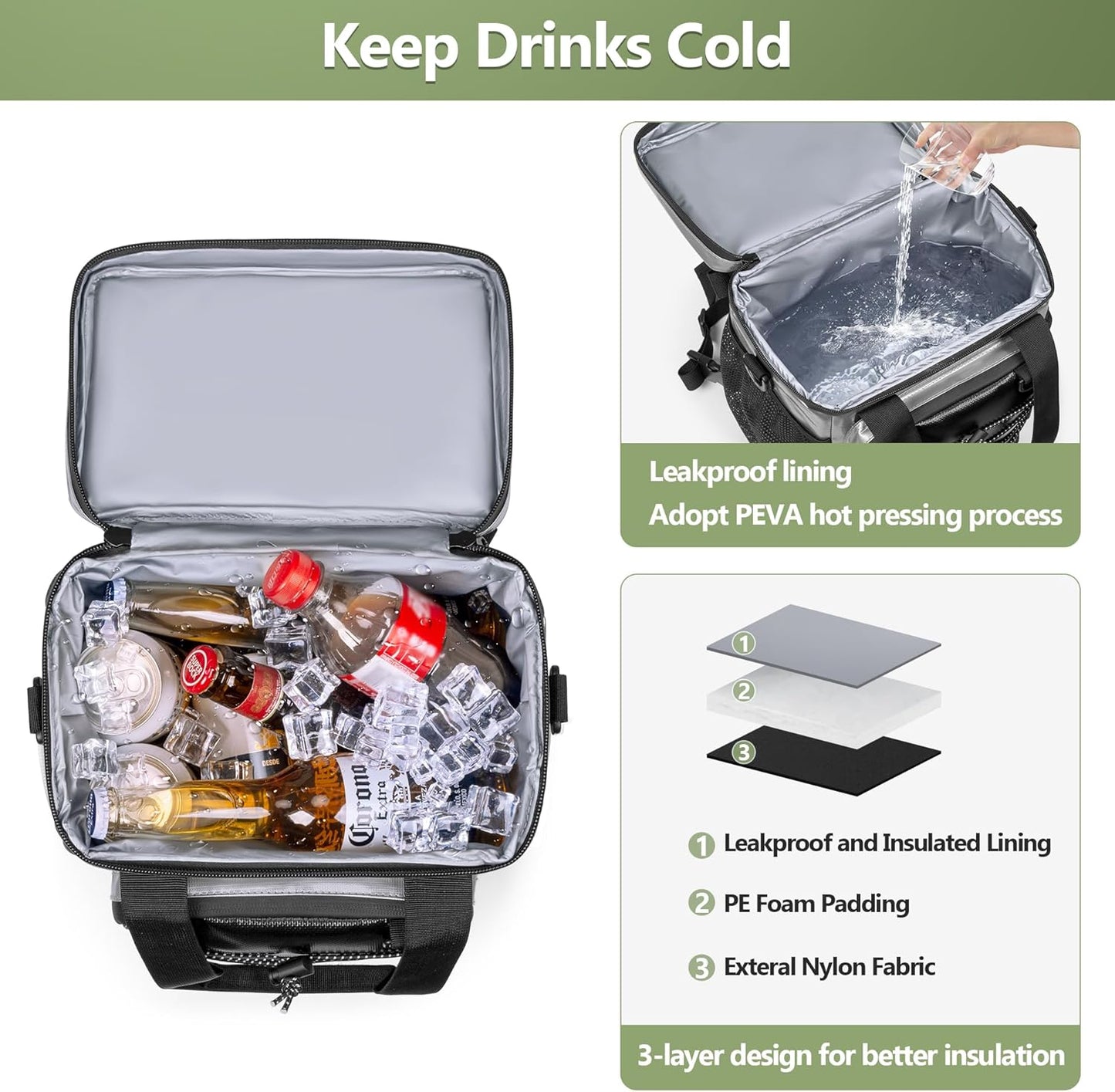 Insulated Golf Cart Cooler, 12-Can Leakproof Soft Cooler Bag Suitable for Golf Push Cart