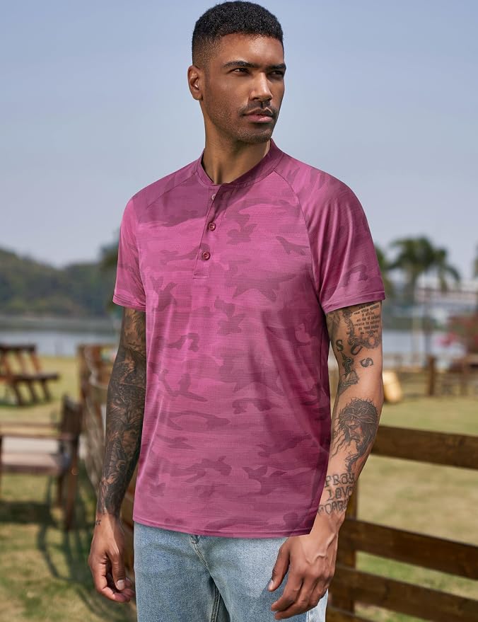 TAPULCO Mens Collarless Golf Shirts Short Sleeve Dry Fit Stretch Casual - Image 3