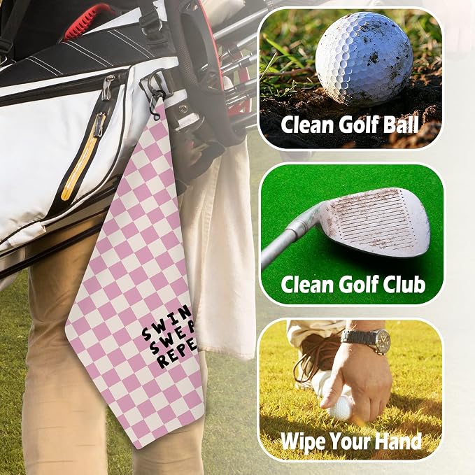Pink Checkered Golf Towel - Image 6