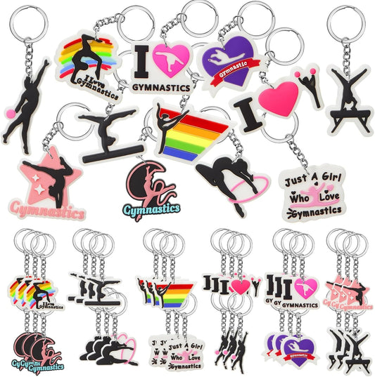 Batiyeer 36 Pack Gymnastics Keychains Bulk Party Favors Sports Ball Key Chains Funny Keyring Gifts for Birthday Supplies