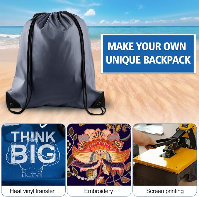 KUUQA 12 Pcs Drawstring Backpack Bags Bulk Gray Drawstring Bag Foldable Gym Bag - Image 3