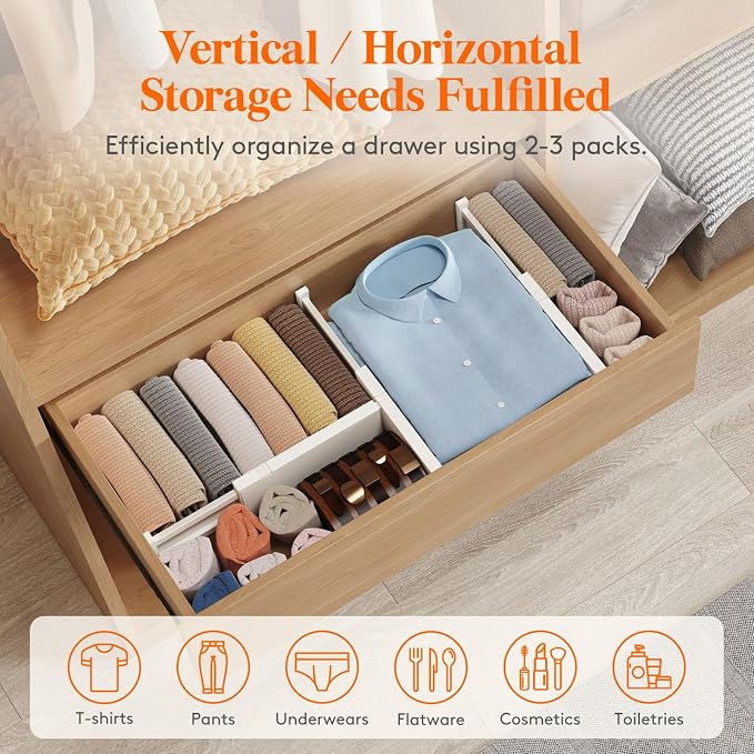 Lifewit 14 Pack Drawer Dividers 4" High, 11-17" Adjustable Drawer Organizers - Image 5