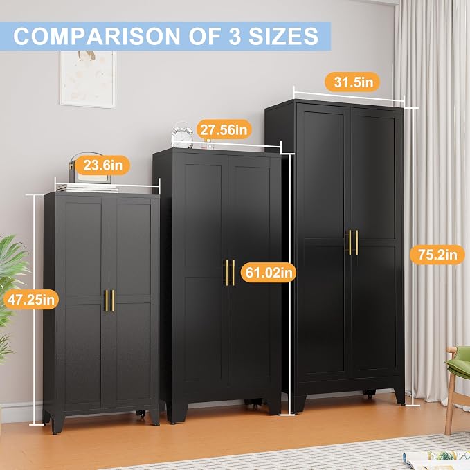 Black Metal Storage Cabinet, Kitchen Pantry Storage Cabinet - Image 8