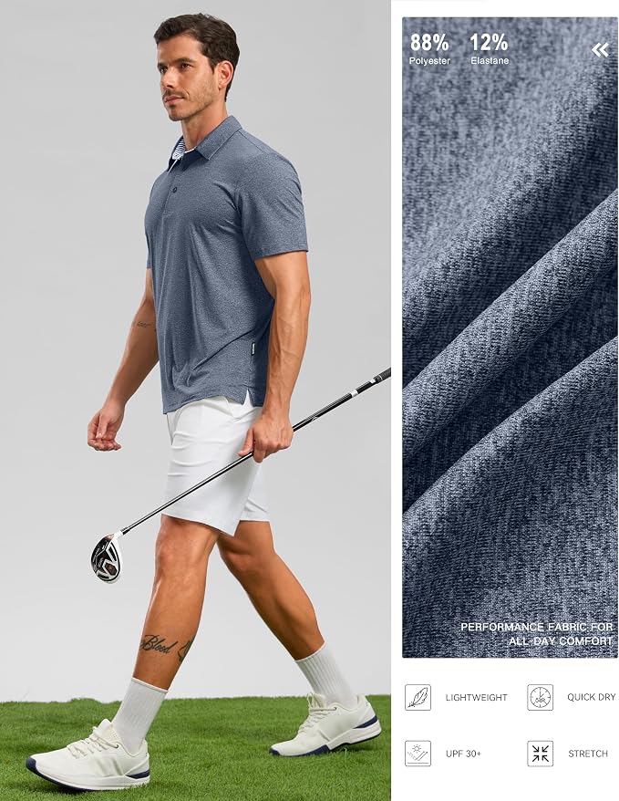 Golf Shirts Heather Polo Short Sleeve Dry Fit Lightweight Moisture Wicking - Image 5